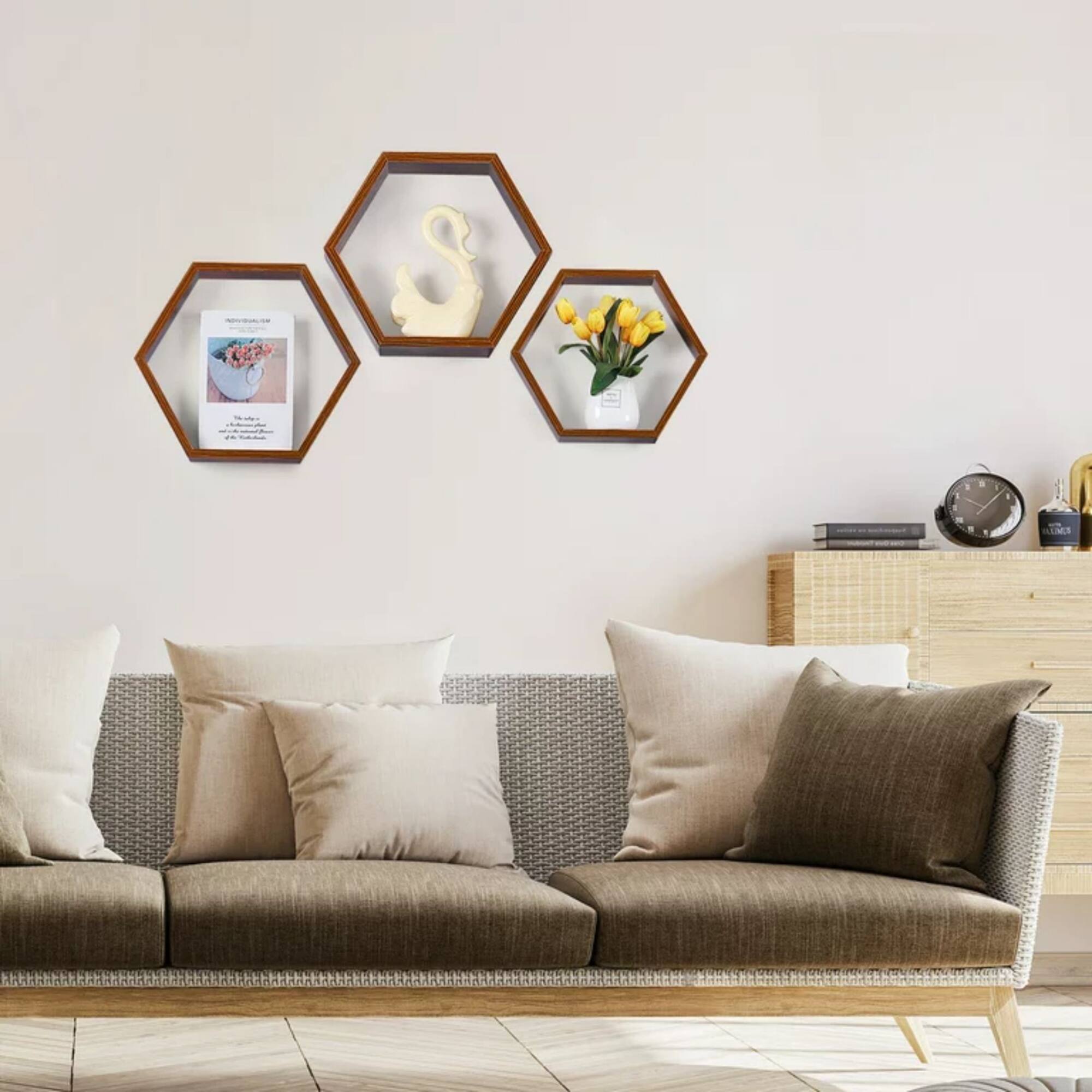 NEX™ Burnt Brown Wood Floating Shelf Set